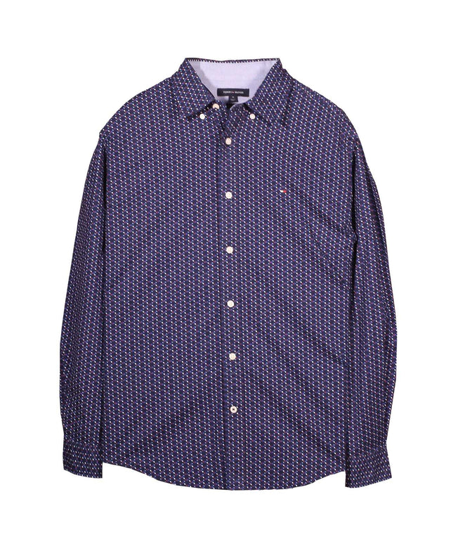 Tommy Hilfiger Geo Micro Print Navy Blue Classic Fit Shirt