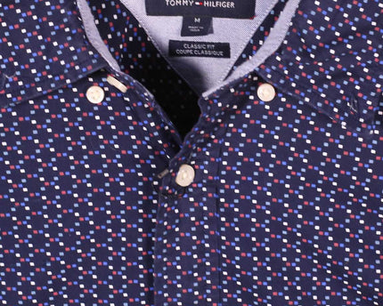 Tommy Hilfiger Geo Micro Print Navy Blue Classic Fit Shirt