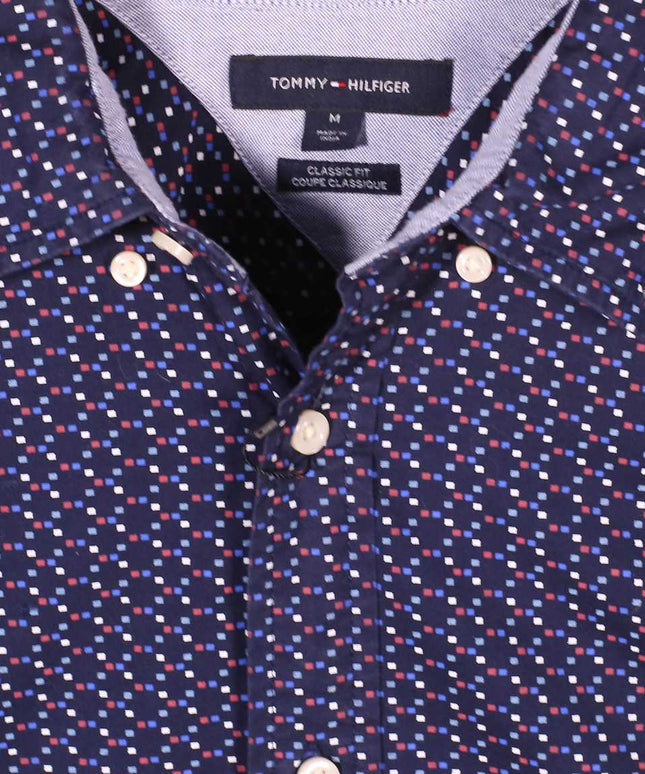 Tommy Hilfiger Geo Micro Print Navy Blue Classic Fit Shirt