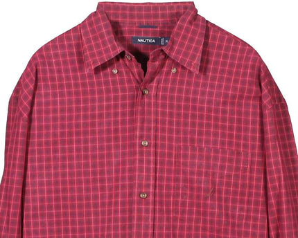 Nautica Red Plaid Button Down Long Sleeve Shirt