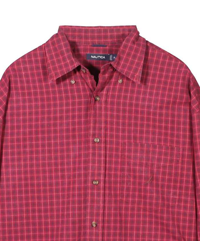 Nautica Red Plaid Button Down Long Sleeve Shirt