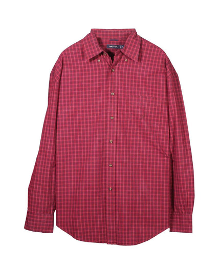 Nautica Red Plaid Button Down Long Sleeve Shirt