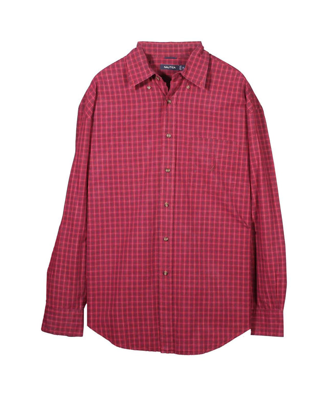 Nautica Red Plaid Button Down Long Sleeve Shirt