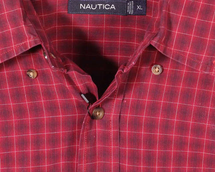 Nautica Red Plaid Button Down Long Sleeve Shirt