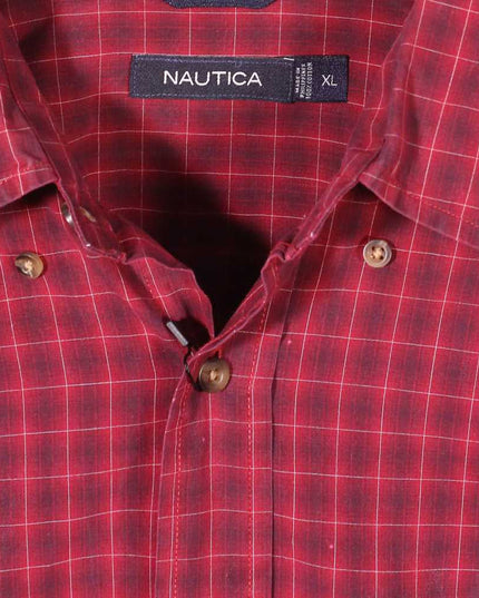 Nautica Red Plaid Button Down Long Sleeve Shirt