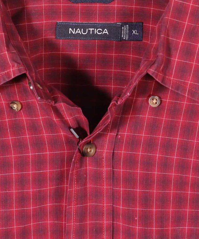 Nautica Red Plaid Button Down Long Sleeve Shirt