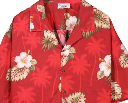 Pacific Legend Apparel Hibiscus Print Red Hawaiian Shirt