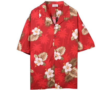Pacific Legend Apparel Hibiscus Print Red Hawaiian Shirt