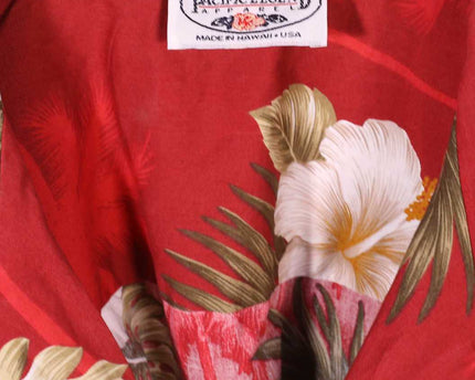 Pacific Legend Apparel Hibiscus Print Red Hawaiian Shirt