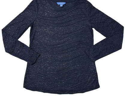 Simply Vera by Vera Wang Navy Textured Wave Long Shimmer Sleeve Top