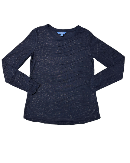 Simply Vera by Vera Wang Navy Textured Wave Long Shimmer Sleeve Top