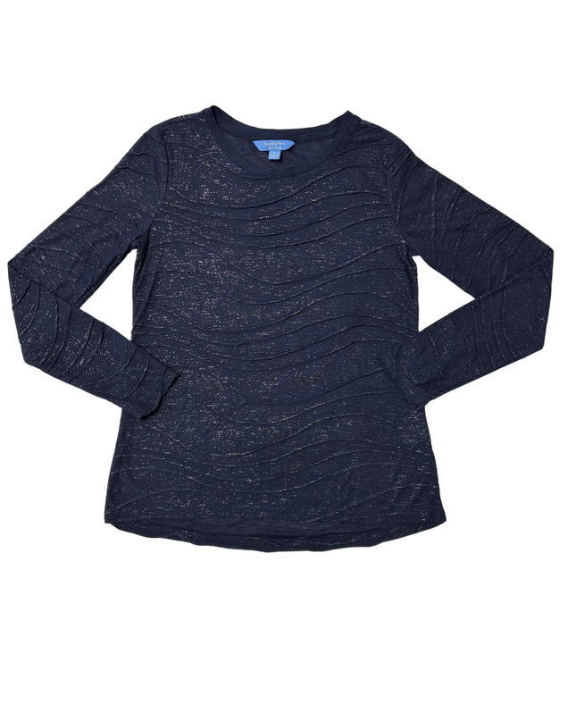 Simply Vera by Vera Wang Navy Textured Wave Long Shimmer Sleeve Top