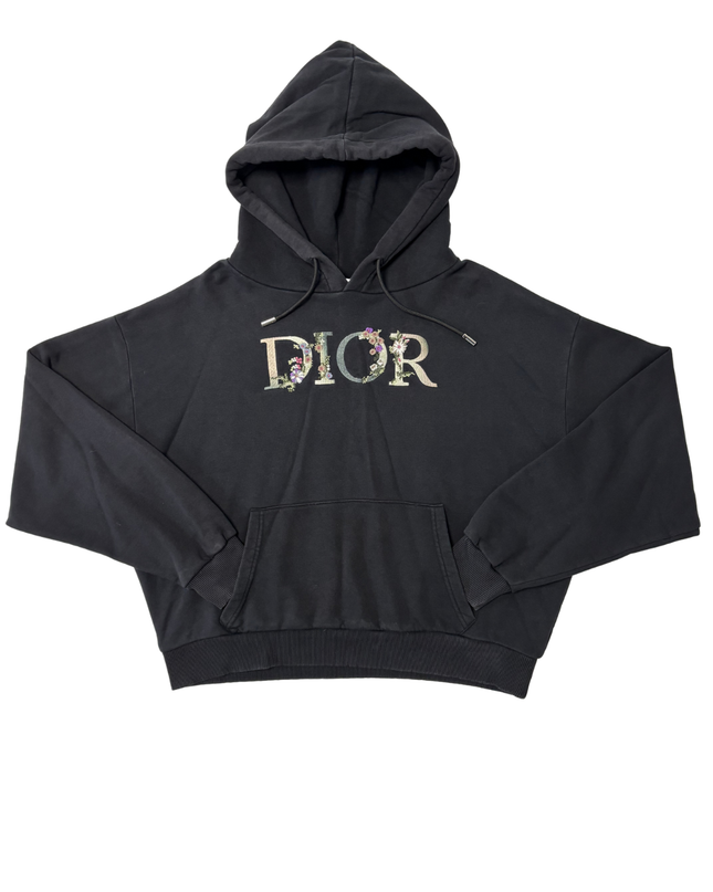 Christian Dior Paris Black Floral Embroidered Logo Hoodie