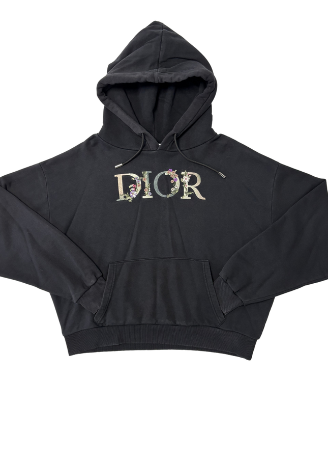 Christian Dior Paris Black Floral Embroidered Logo Hoodie