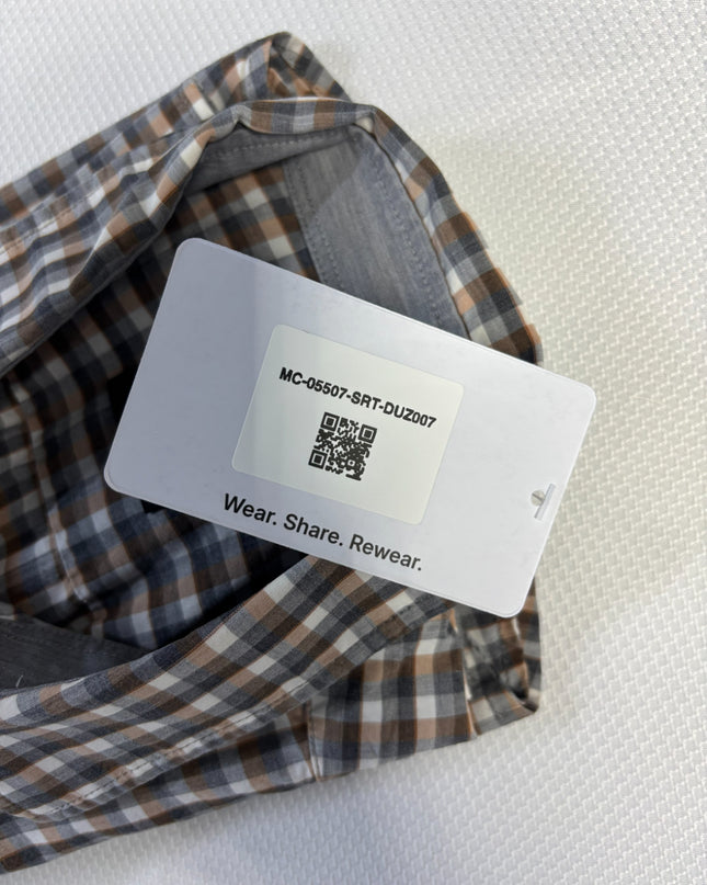 Boss Grey and Brown Checkered Slim Fit Long Sleeve Shirt