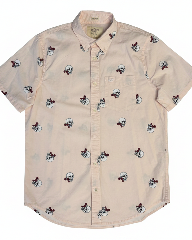 Hollister Pink Skull & Roses Graphic Short Sleeve Shirt
