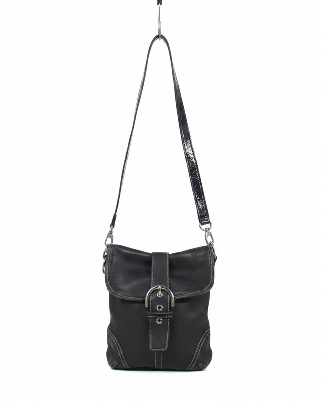 Coach Black Leather Buckle Crossbody Bag