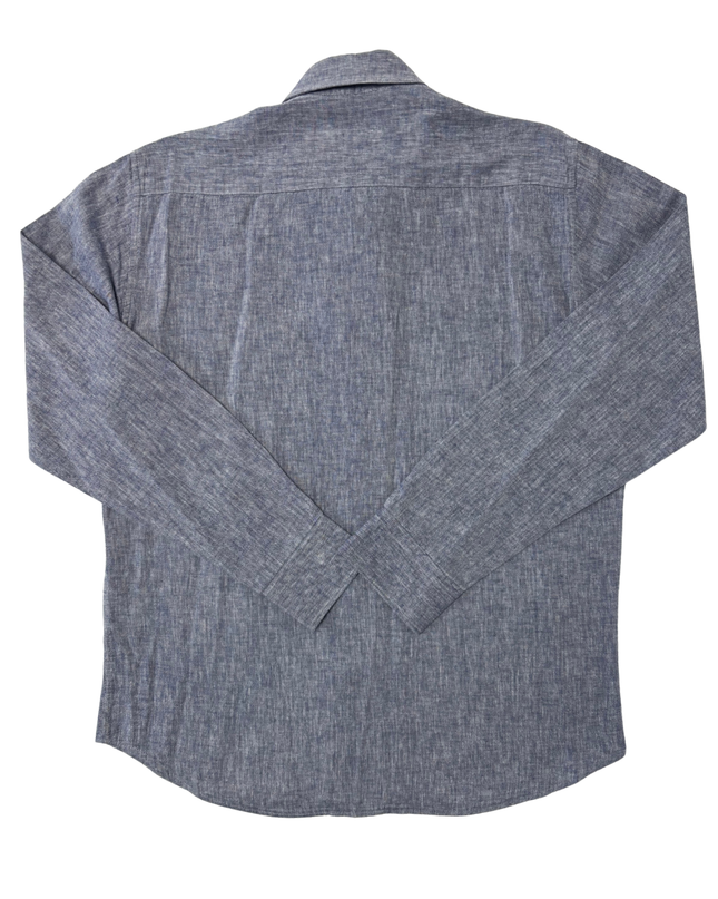 Lacoste Slim Fit Chambray Gray Linen Classic Long-Sleeve Shirt
