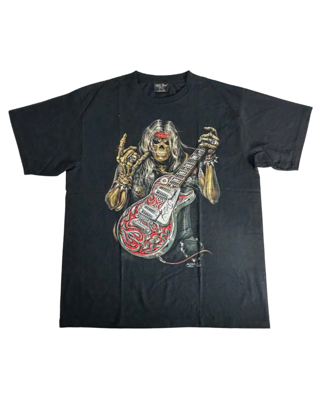 Rock Chang Skull Guitar Graphic Black Heavyweight T-Shirt - XXL