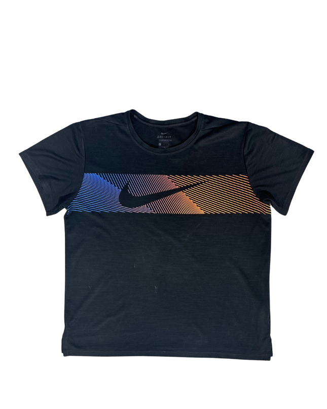 Nike Dri-FIT Black Tee with Gradient Swoosh Graphic - L