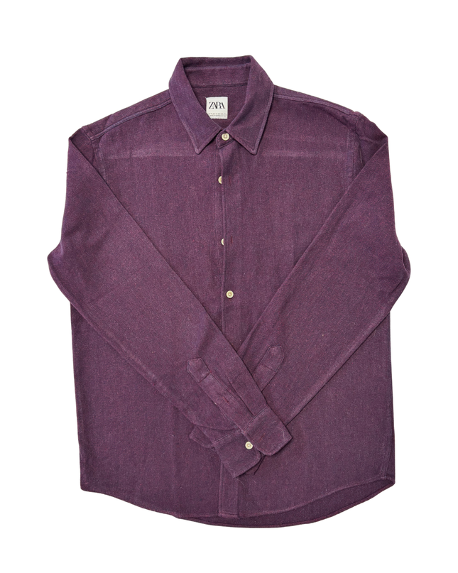 Zara Textured Purple Long-Sleeve Button-Up Shirt - M