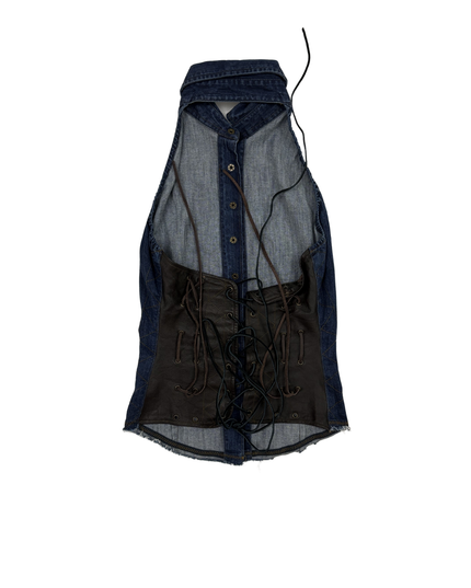 Parasuco Denim Halter Y2K Lace-Up Back Corset Top  - XS