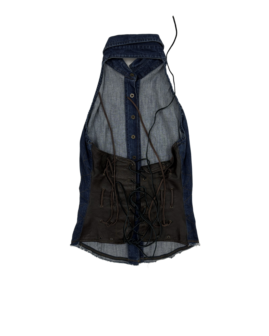 Parasuco Denim Halter Y2K Lace-Up Back Corset Top  - XS