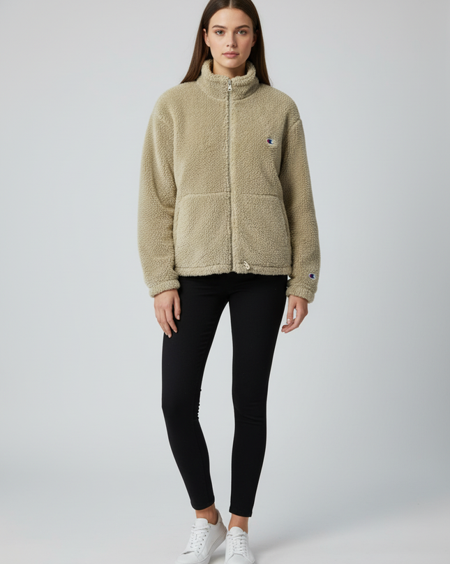 New Mission Beige Sherpa Fleece Zip-Up Jacket