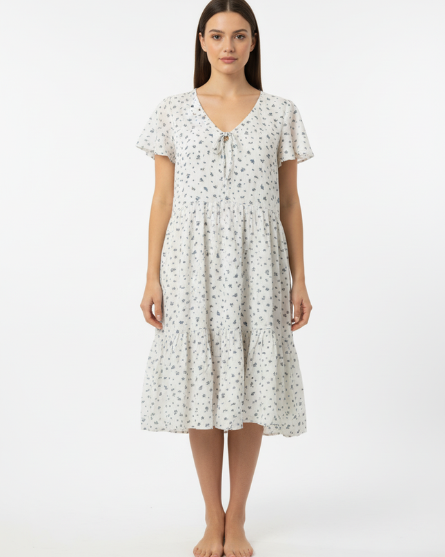 American Eagle White Floral Tiered V-Neck Mini Dress