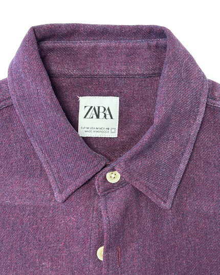 Zara Textured Purple Long-Sleeve Button-Up Shirt - M