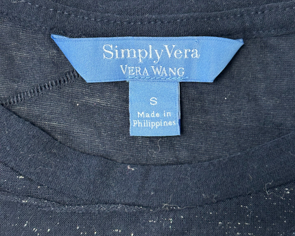 Simply Vera by Vera Wang Navy Textured Wave Long Shimmer Sleeve Top