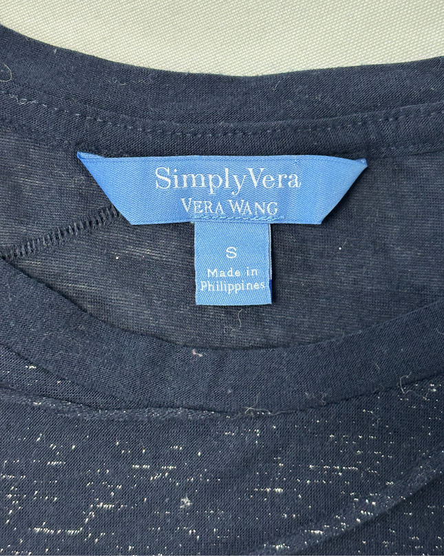 Simply Vera by Vera Wang Navy Textured Wave Long Shimmer Sleeve Top