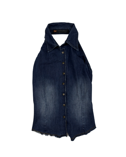 Parasuco Denim Halter Y2K Lace-Up Back Corset Top  - XS