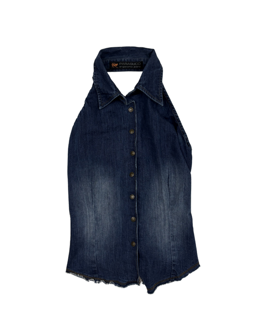 Parasuco Denim Halter Y2K Lace-Up Back Corset Top  - XS