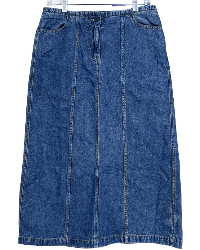 Christopher & Banks Classic Blue High-Waist Denim Midi Skirt