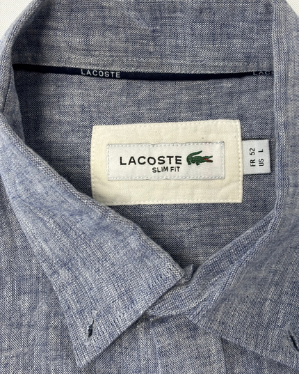 Lacoste Slim Fit Chambray Gray Linen Classic Long-Sleeve Shirt