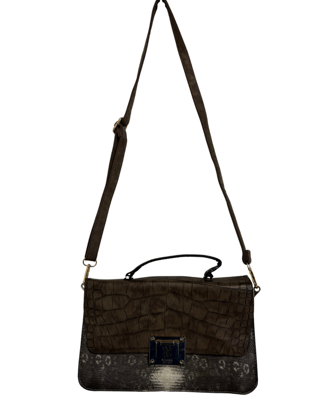 GUESS Mixed Exotic Print Croc & Python Two-Tone Satchel Bag