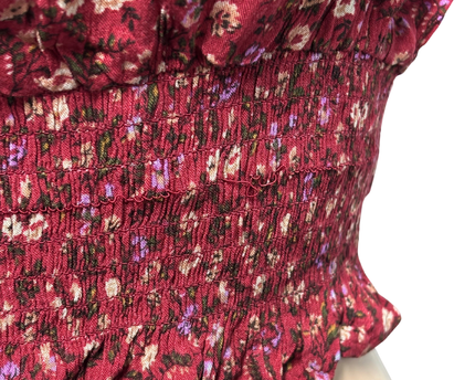 American Eagle Maroon Floral Smocked Ruffle Crop Top