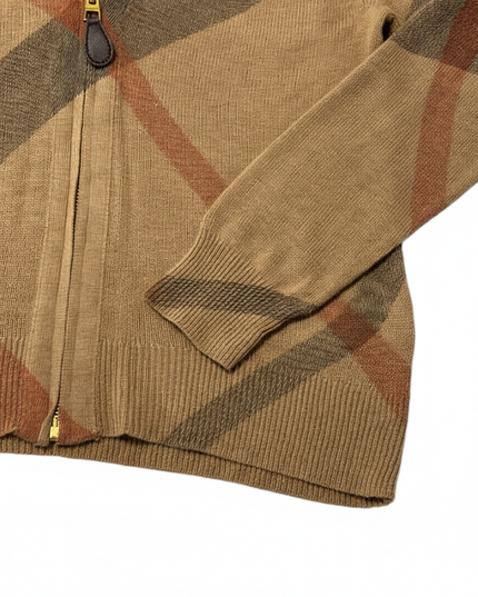 Burberry Brit Zip-Up Abstract Check Knit Cardigan