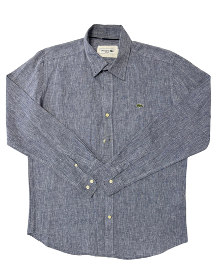 Lacoste Slim Fit Chambray Gray Linen Classic Long-Sleeve Shirt