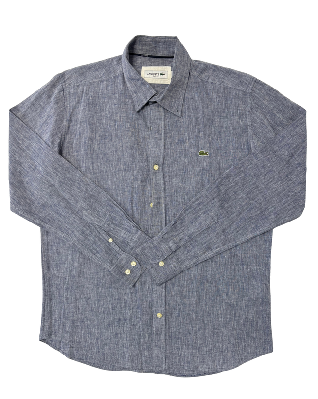 Lacoste Slim Fit Chambray Gray Linen Classic Long-Sleeve Shirt