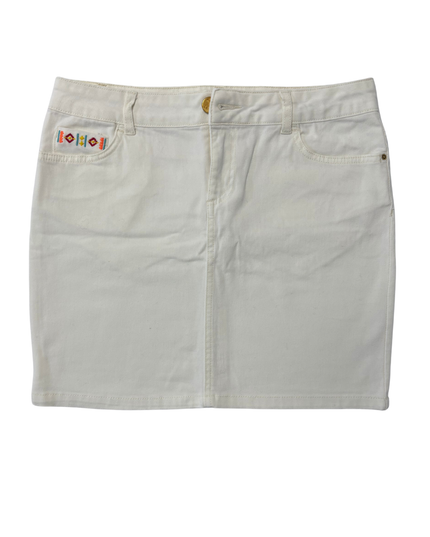 XSide White Denim With Embroidered Pocket Mini Skirt  - L | Waist: 33"