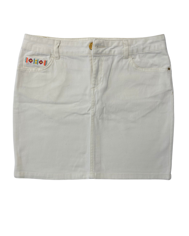 XSide White Denim With Embroidered Pocket Mini Skirt  - L | Waist: 33"
