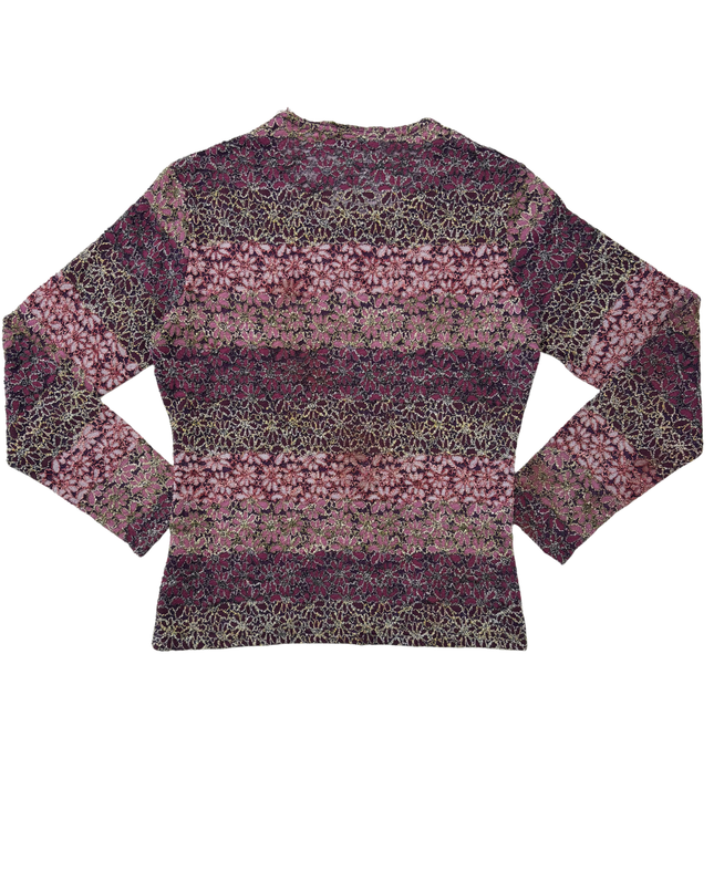 Affinités Armand Thiery Made in France Metallic Floral Lace Knit Top