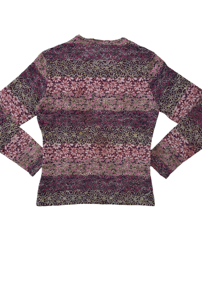 Affinités Armand Thiery Made in France Metallic Floral Lace Knit Top