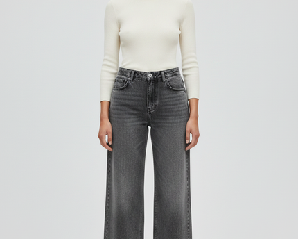 Zara Grey High-Waisted Wide Leg Jeans