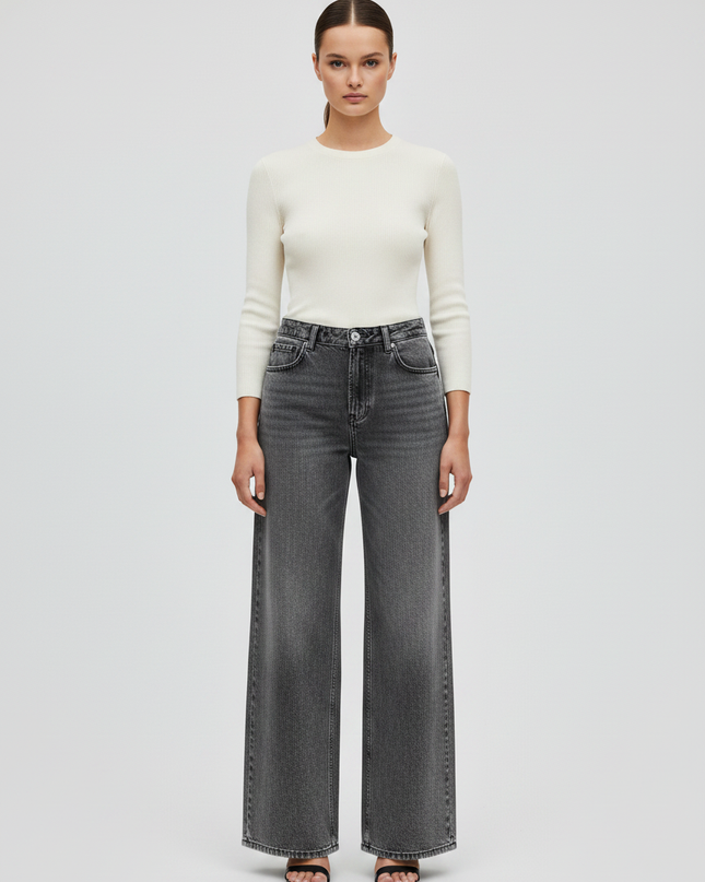 Zara Grey High-Waisted Wide Leg Jeans