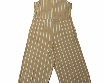 Anko Tan/White Striped Sleeveless V-Neck Wide Leg Jumpsuit
