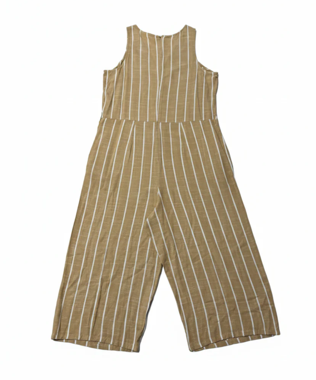 Anko Tan/White Striped Sleeveless V-Neck Wide Leg Jumpsuit