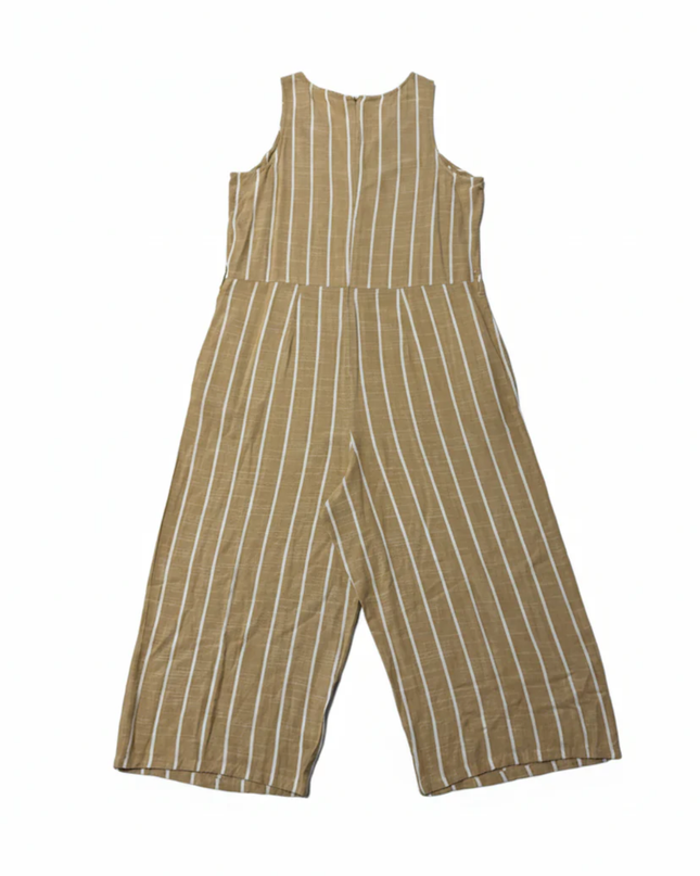 Anko Tan/White Striped Sleeveless V-Neck Wide Leg Jumpsuit